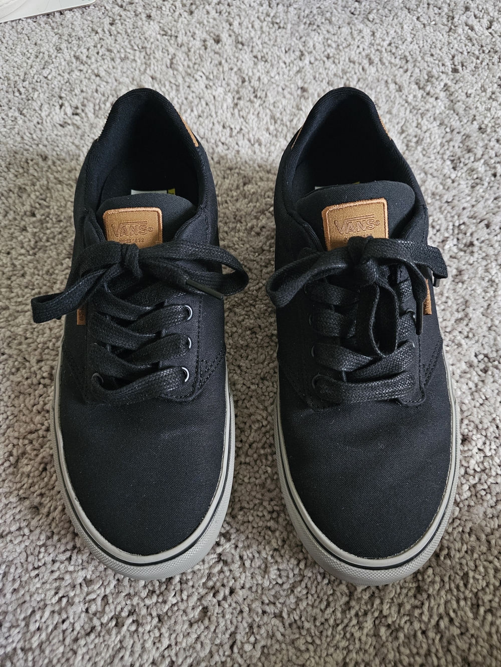 Vans Black Canvas Low-Top Sneakers with Brown Leather Tabs